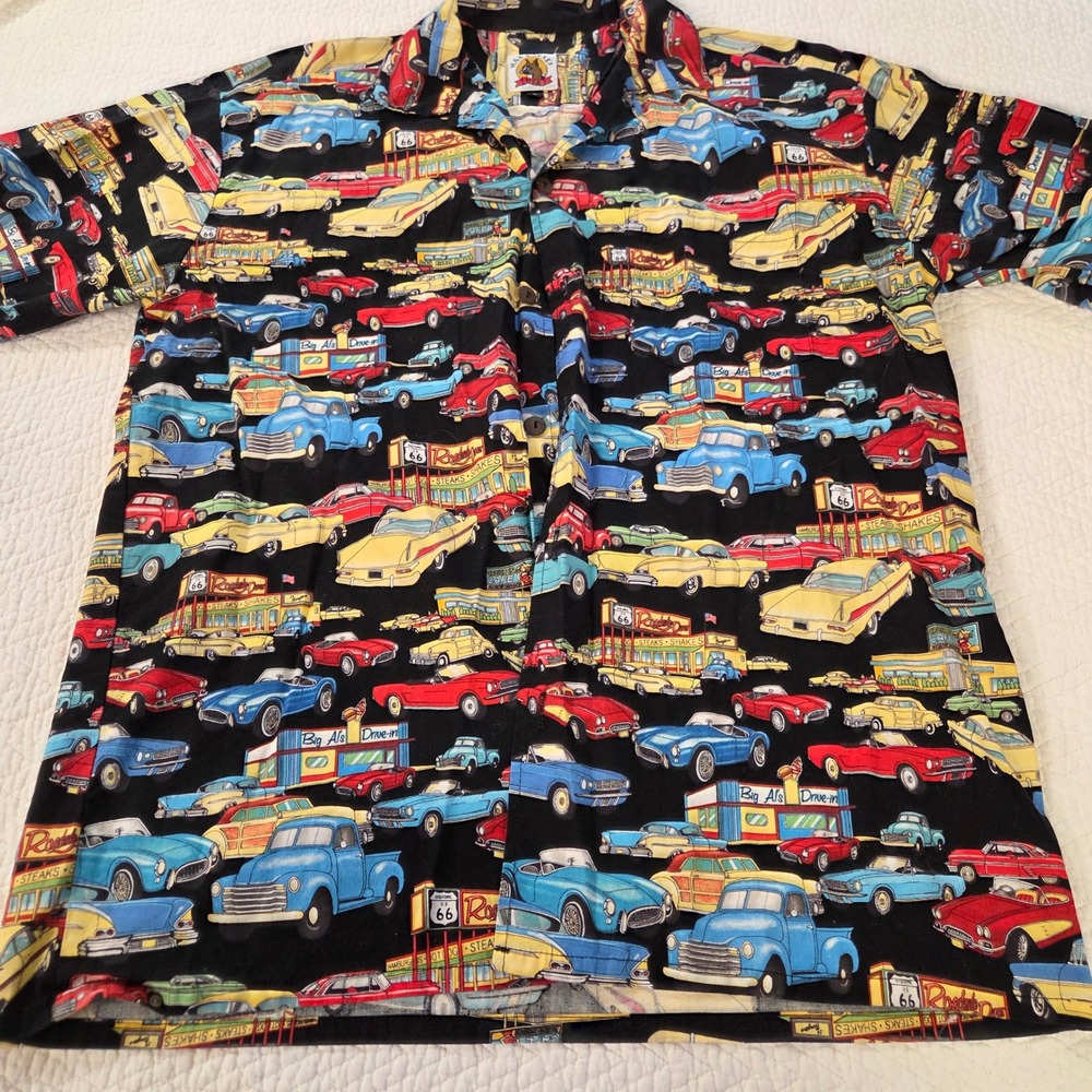 Max Boxxer Mens Large‎ Route 66 Classic Car Diner Print Button Down Shirt USA
